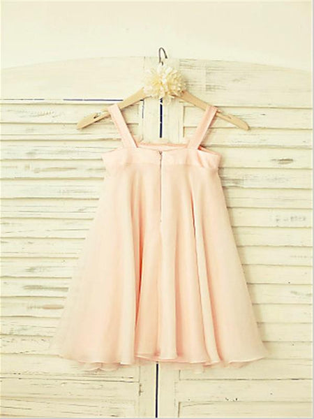 Chiffon Princess Spaghetti Straps Ruffles Flower Girl Dresses Tea Length Dress