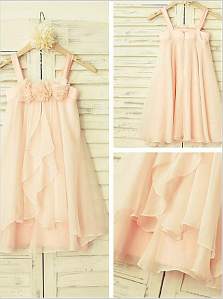 Chiffon Princess Spaghetti Straps Ruffles Flower Girl Dresses Tea Length Dress