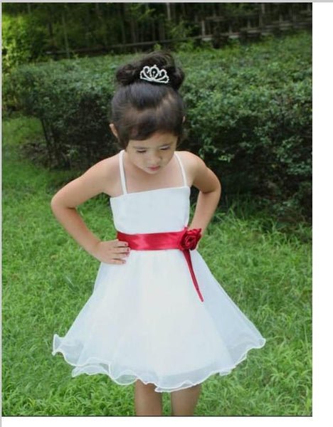 Organza Princess Spaghetti Straps Flower Girl Dresses With Hand-made Flower