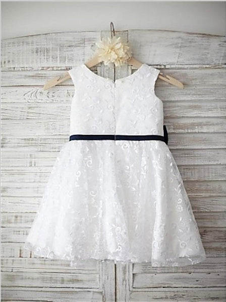 Lace Princess Scoop Sleeveless Flower Girl Dresses Floor Length Dress with Bowknot