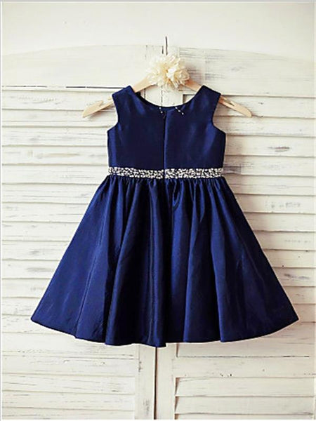 Rhinestone Taffeta Sleeveless Flower Girl Dresses Tea Length Dress