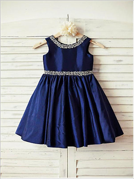 Rhinestone Taffeta Sleeveless Flower Girl Dresses Tea Length Dress