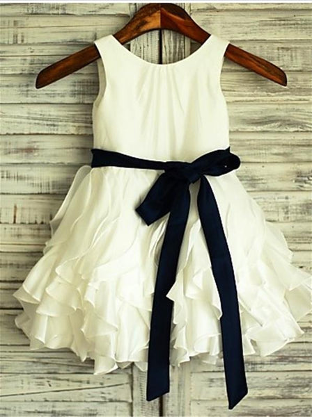 Chiffon Princess Scoop Sleeveless Flower Girl Dresses Tea Length Dress with Bowknot