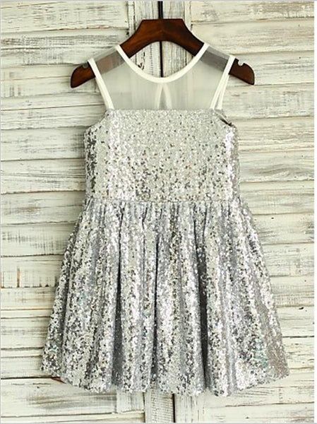 Sequins Princess Scoop Sleeveless Flower Girl Dresses Floor Length Dress