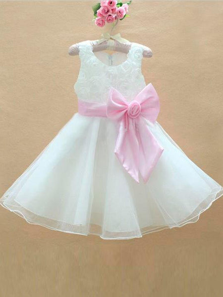 Long Organza Princess Scoop Sleeveless Flower Girl Dresses With Bowknot