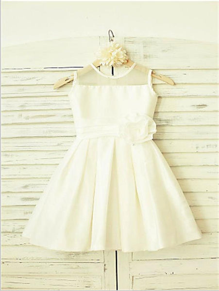 Chiffon Princess Scoop Sleeveless Flower Girl Dresses Tea Length Dress With Hand-made Flower