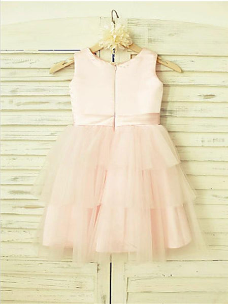 Tulle Princess Sleeveless Scoop Flower Girl Dresses Floor Length Dress With Hand-made Flower
