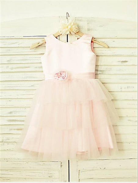 Tulle Princess Sleeveless Scoop Flower Girl Dresses Floor Length Dress With Hand-made Flower