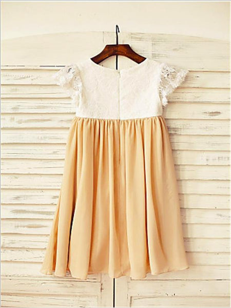 Chiffon Princess Short Sleeves Flower Girl Dresses Floor Length Dress
