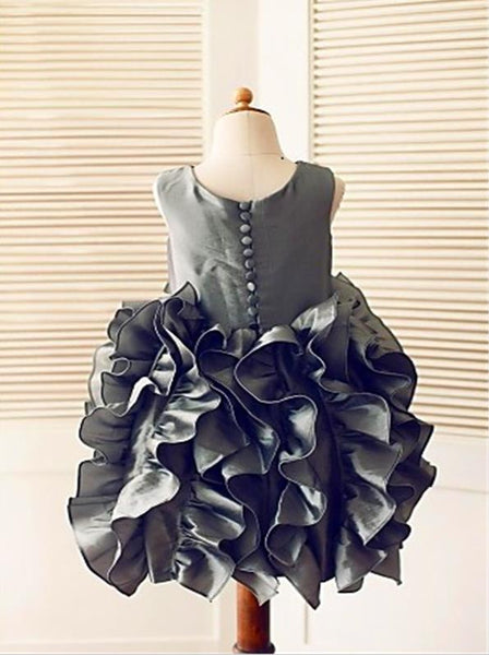 Tulle Sleeveless Straps Ruffles Flower Girl Dresses Tea Length Ball Gown