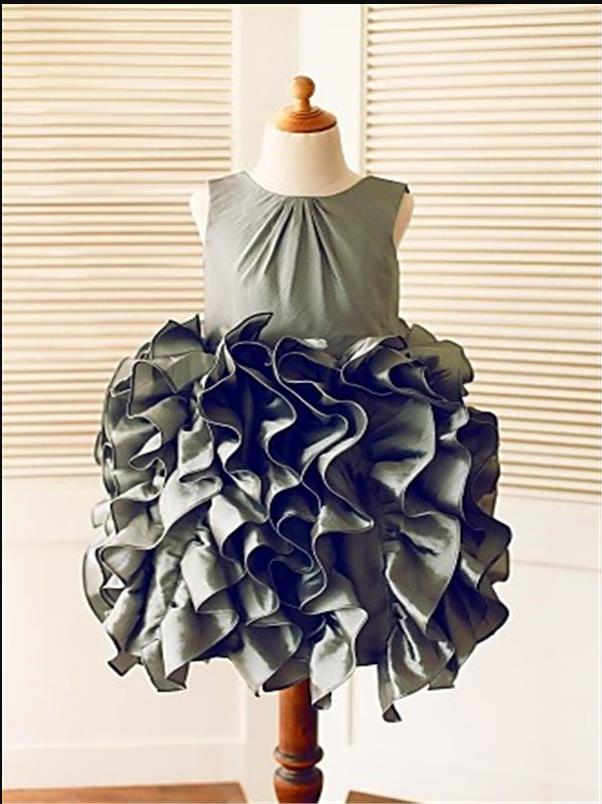 Tulle Sleeveless Straps Ruffles Flower Girl Dresses Tea Length Ball Gown