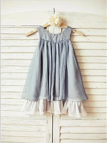 Chiffon Ruffles Princess Scoop Flower Girl Dresses Floor Length Dress