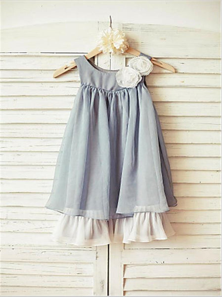 Chiffon Ruffles Princess Scoop Flower Girl Dresses Floor Length Dress