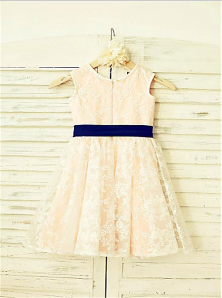 Lace Princess Scoop Sleeveless Flower Girl Dresses Ankle Length With Bowknot