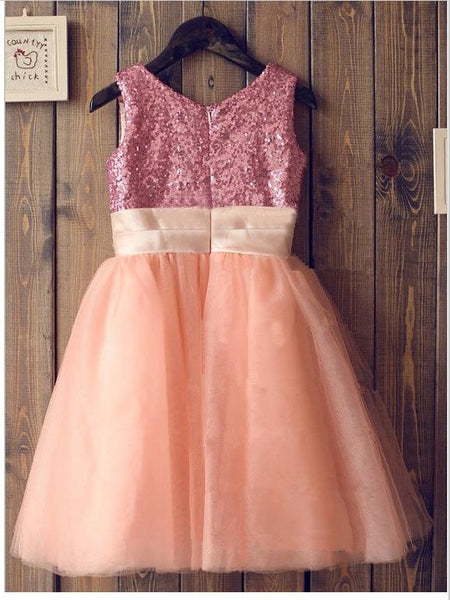 Tulle Sequin Princess Scoop Sleeveless Flower Girl Dresses