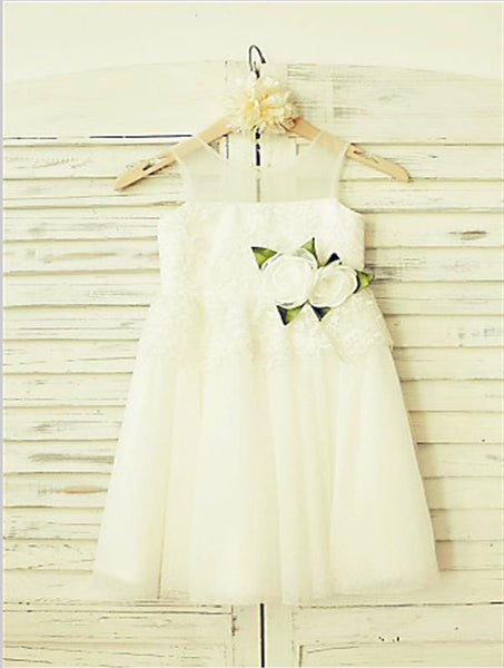Tulle Princess Straps Sleeveless Flower Girl Dresses Floor Length Dress With Hand-made Flower