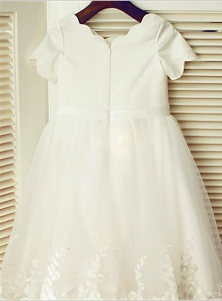 Lace Princess Scoop Short Sleeves Flower Girl Dresses Floor Length Dress