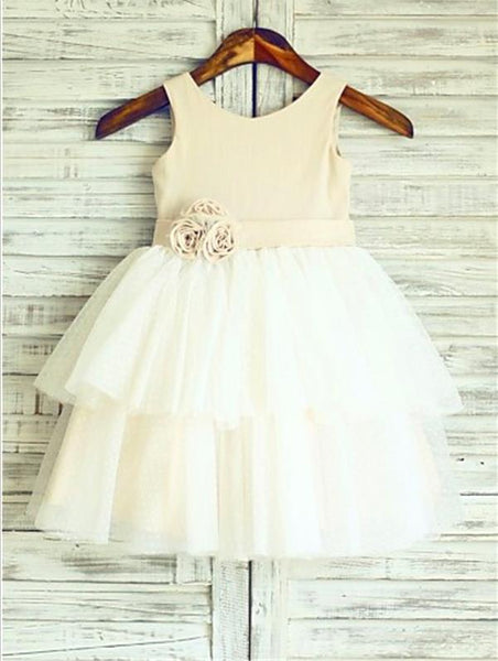 Tulle Princess Straps Sleeveless Flower Girl Dresses With Hand-made Flower