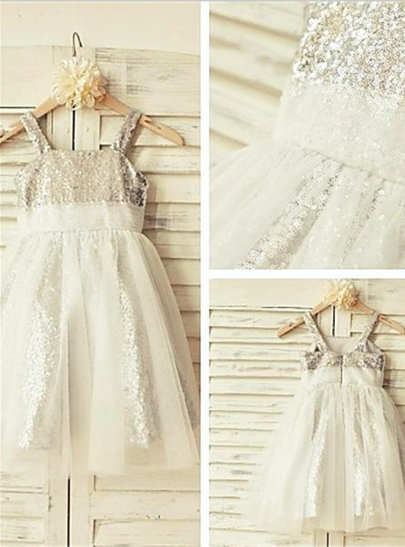 Sequin Chiffon Princess Scoop Sleeveless Flower Girl Dresses Floor Length Dress