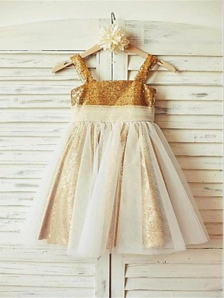 Sequin Chiffon Princess Scoop Sleeveless Flower Girl Dresses Floor Length Dress