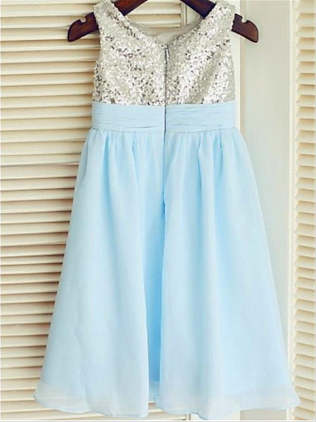 Sequin Chiffon Princess Scoop Sleeveless Flower Girl Dresses Floor Length Dress