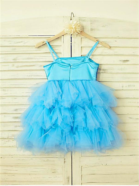 Sequin Princess Spaghetti Straps Flower Girl Dresses Tea Length Dress With Bowknot