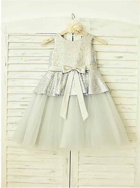 Sequin Tulle Princess Sleeveless Scoop Flower Girl Dresses Floor Length Dress