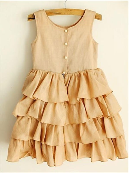 Chiffon Princess Scoop Sleeveless Layers Flower Girl Dresses Tea Length Dress