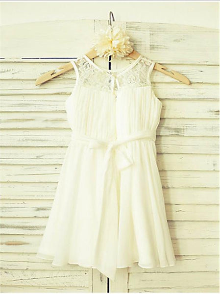 Chiffon Princess Scoop Flower Girl Dresses Floor Length Dress With Hand-made Flower