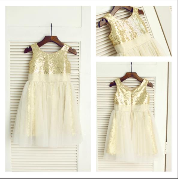 Tulle Princess Scoop Sleeveless Sequin Flower Girl Dresses