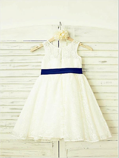 Lace Princess Scoop Sleeveless Flower Girl Dresses Floor Length Dress With Bowknot