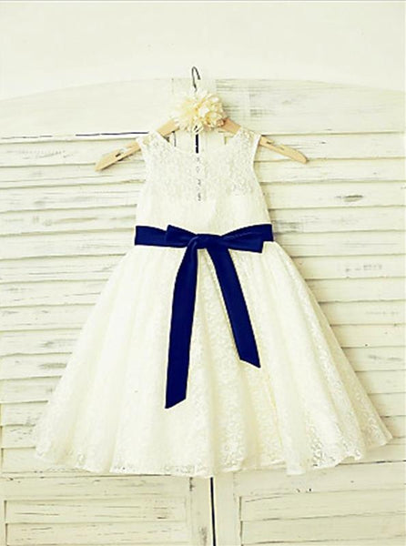 Lace Princess Scoop Sleeveless Flower Girl Dresses Floor Length Dress With Bowknot