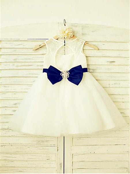 Tulle Princess Scoop Sleeveless Flower Girl Dresses Floor Length Dress With Bowknot