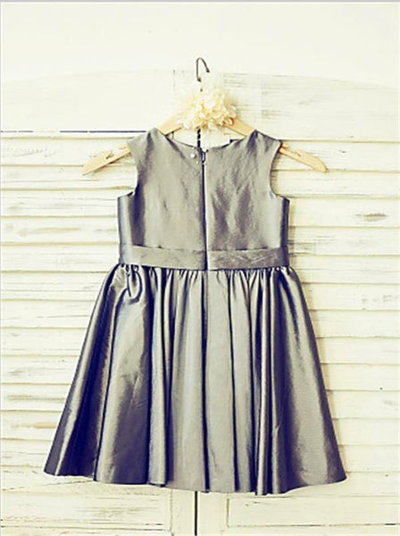 Satin Princess Tea-Length Scoop Flower Girl Dresses With Hand-made Flower