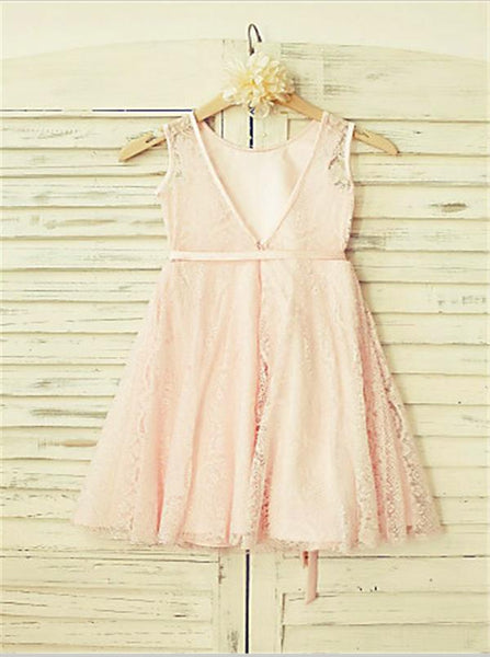 Lace Princess Scoop Sleeveless Flower Girl Dresses Tea Length Dress