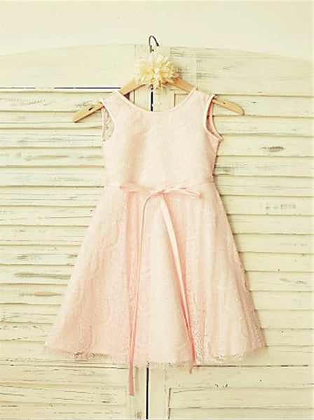 Lace Princess Scoop Sleeveless Flower Girl Dresses Tea Length Dress