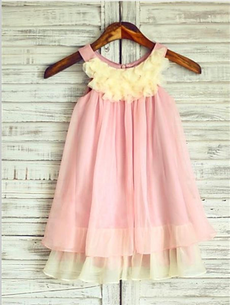 Chiffon Straps Ruched Flower Girl Dresses Tea Length Ball Gown