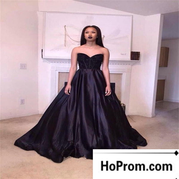Sweetheart Black A-Line Prom Dress Evening Dresses