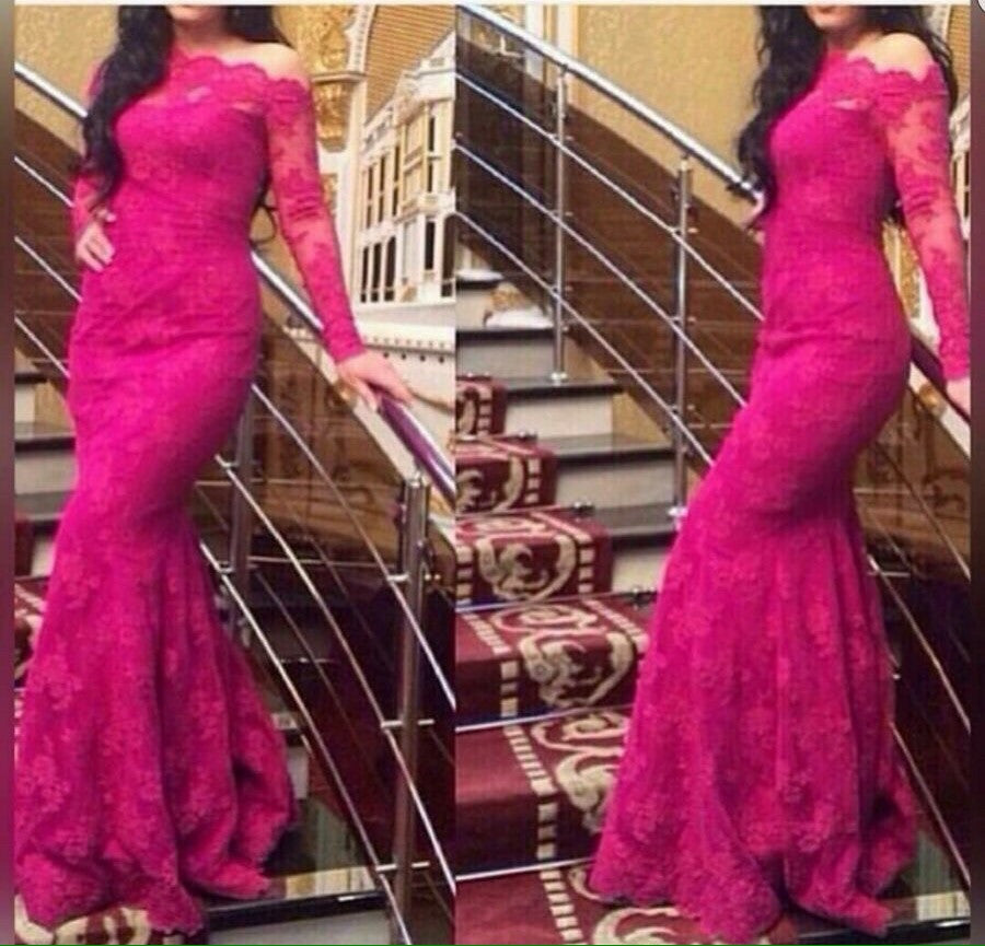 Lace Pink Prom Dresses,Long Sleeve Prom Dresses,Evening Dress Hoprom Lace Pink Prom Dresses,Long Sleeve Prom Dresses,Evening Dress Hoprom