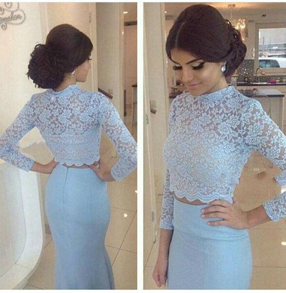 Light Blue Prom Dresses,Lace Prom Dress,Evening Dress