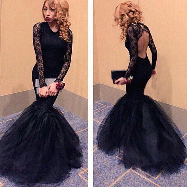 Black Lace Prom Dresses,Mermaid Sheath Prom Dress,Evening Dress