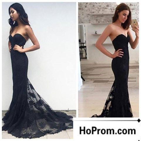 Black Lace Floor Length Sweetheart Prom Dress Evening Dresses