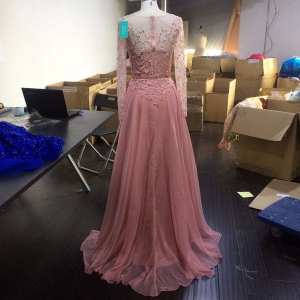 Beading Pink Prom Dresses,A-Line Prom Dress,Evening Dress