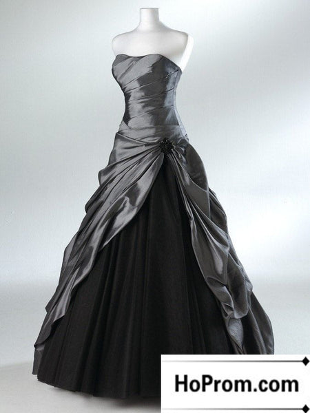 Strapless Grey Satin A-Line Prom Dress Evening Dresses
