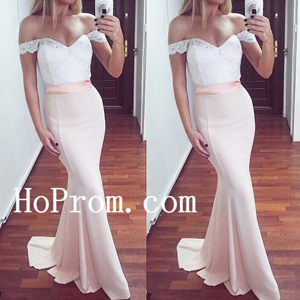 White Pink Prom Dresses,Mermaid Prom Dress,Evening Dress
