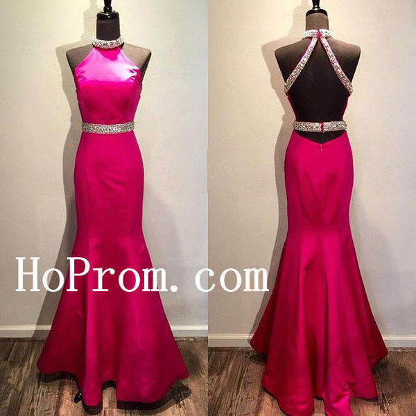 Halter Prom Dresses,Hot Pink Prom Dress,Evening Dress