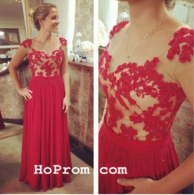 Lace Red Long Prom Dresses Lace Evening Dresses