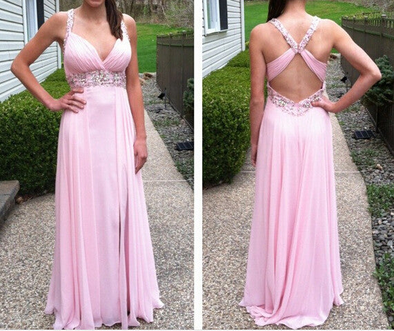 Baby Pink Prom Dresses Pink Beading Prom Dress Evening Dress