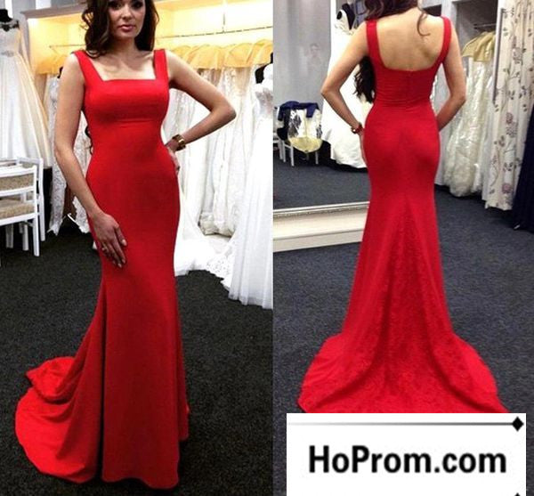 Floor Length Red Straps Mermaid Prom Dresses Evening Dress