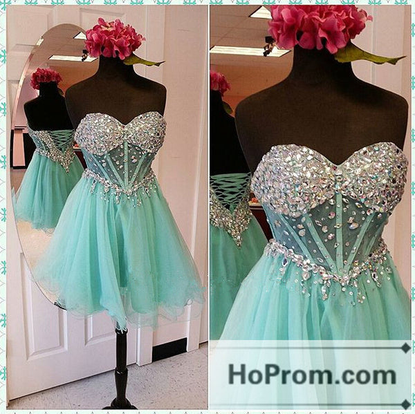 A-line Short Mint Tulle Prom Dresses Homecoming Dresses